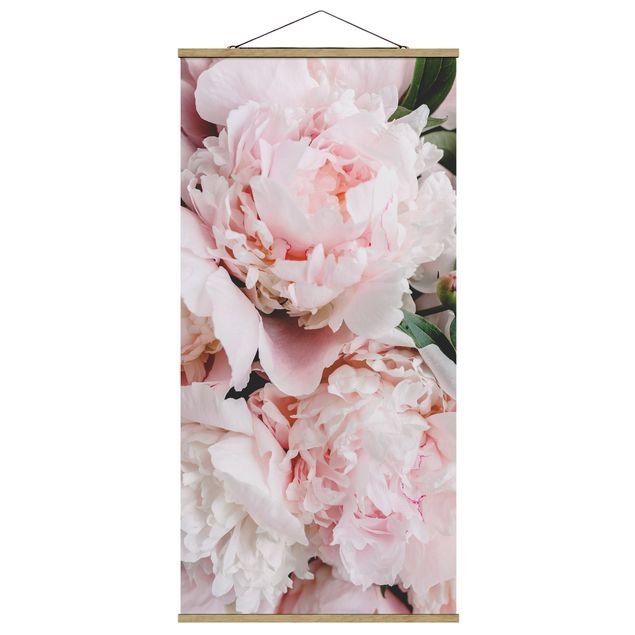 Fabric print with poster hangers - Peonies Light Pink