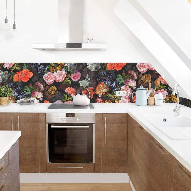 Kitchen wall cladding - Dark Flower Bouquet