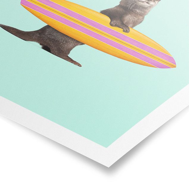 Poster art print - Otter With Surfboard