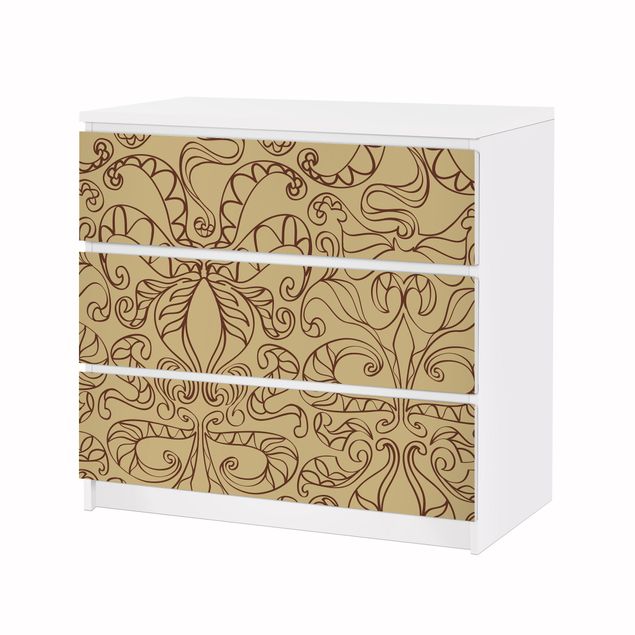 Adhesive film for furniture IKEA - Malm chest of 3x drawers - Spiritual Pattern Beige