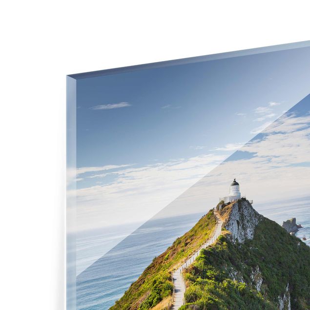 Glass print - Nugget Point Lighthouse And Sea New Zealand