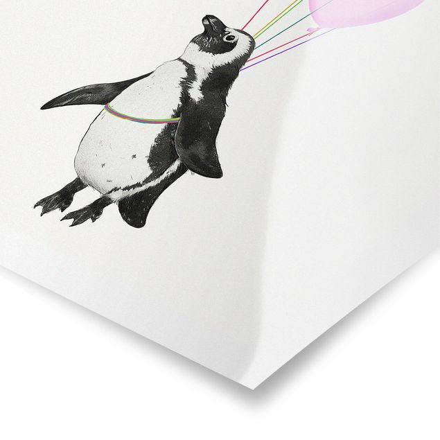 Poster - Illustration Penguin Pastel Balloons