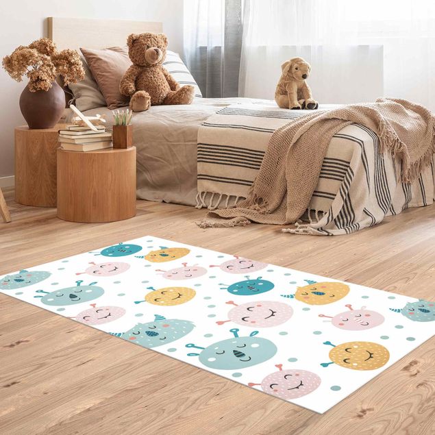 kitchen runner rugs Friendly Monster Faces With Dots