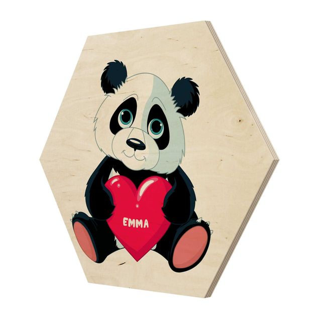 Wooden hexagon - Panda With Heart