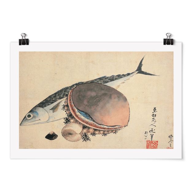 Poster - Katsushika Hokusai - Mackerel and Sea Shells