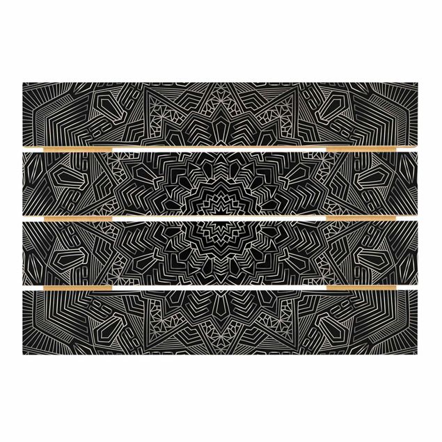 Print on wood - Mandala Star Pattern Silver Black