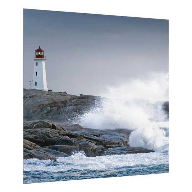 Glass splashback Storm Waves At The Lighthouse