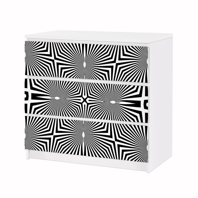 Adhesive film for furniture IKEA - Malm chest of 3x drawers - Abstract Ornament Black And White