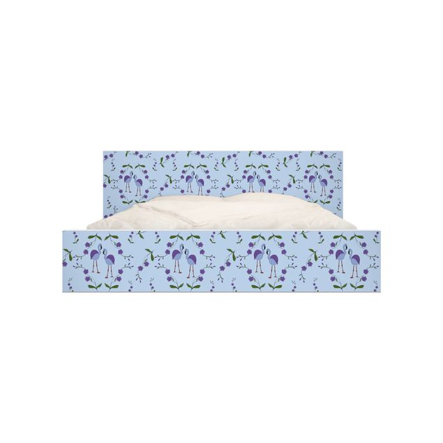 Adhesive film for furniture IKEA - Malm bed 140x200cm - Mille Fleurs pattern Design Blue