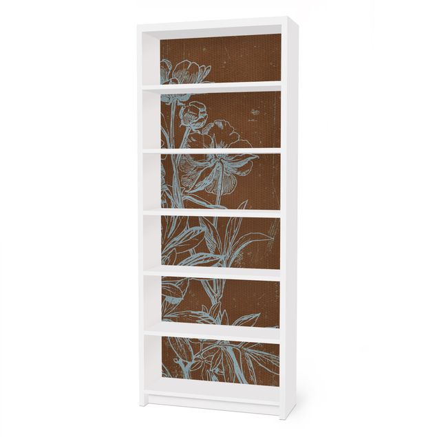 Adhesive film for furniture IKEA - Billy bookcase - Blue Sketch Of A Flower