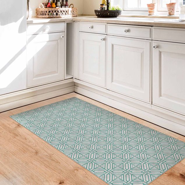 Runner rugs Tile Pattern Rhomboidal Geometry Turquoise