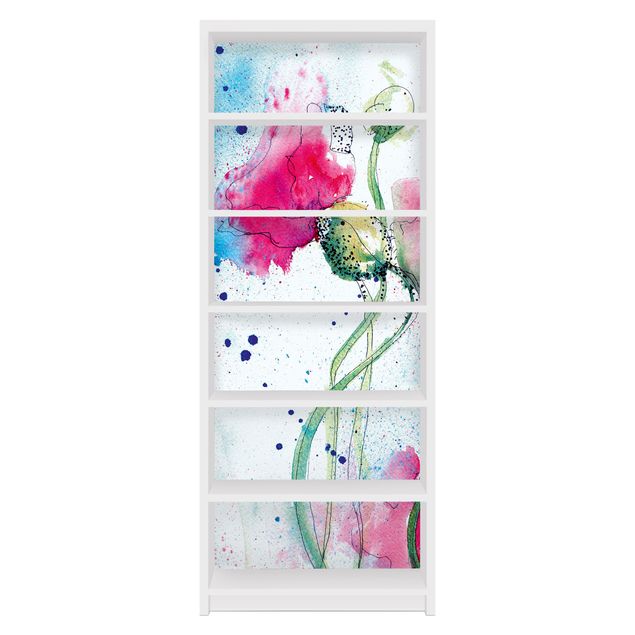 Adhesive film for furniture IKEA - Billy bookcase - Painted Poppies