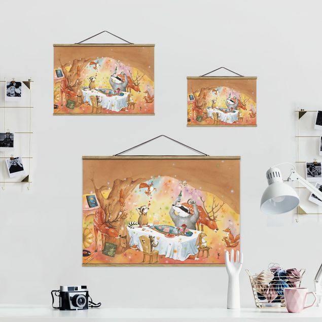Fabric print with poster hangers - Vasily Raccoon - A feast for Vasily and Sibelius