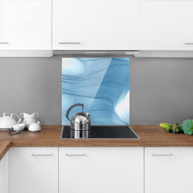 Glass splashback kitchen abstract Mottled Mid-Blue