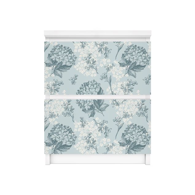 Adhesive film for furniture IKEA - Malm chest of 2x drawers - Hydrangea Pattern In Blue