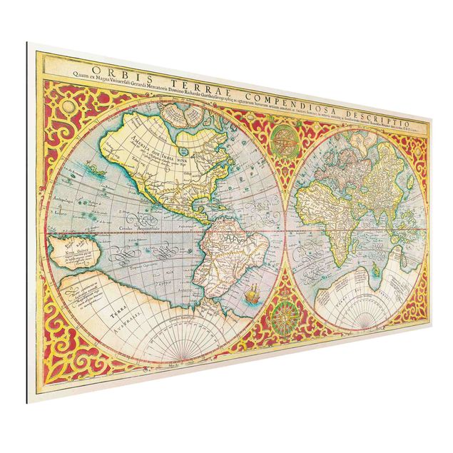Dibond Historic World Map Orbis Descriptio Terrare Compendiosa