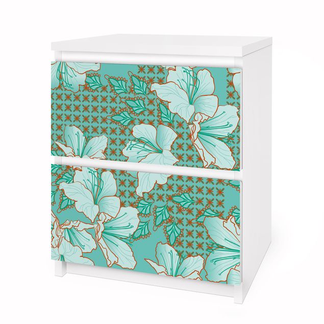 Adhesive film for furniture IKEA - Malm chest of 2x drawers - Oriental Flower Pattern