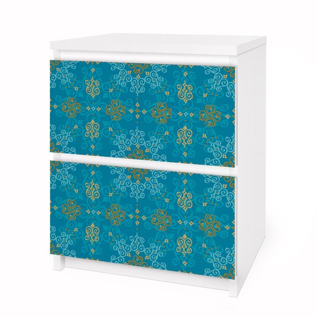 Adhesive film for furniture IKEA - Malm chest of 2x drawers - Oriental Ornament Turquoise