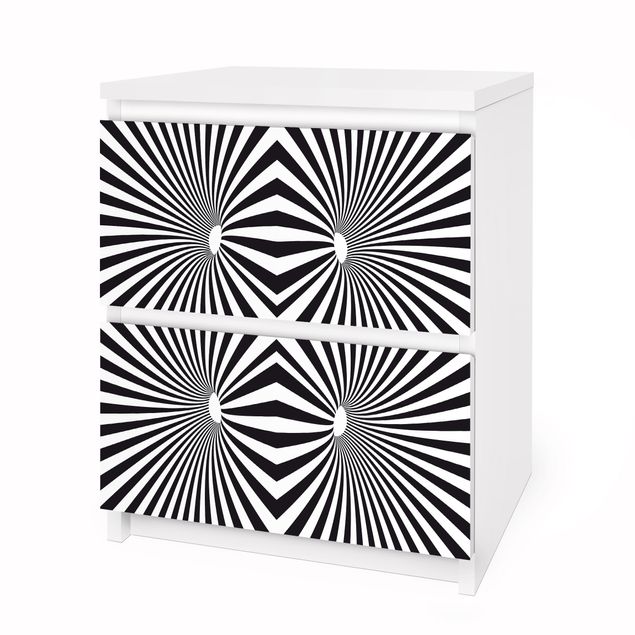 Adhesive film for furniture IKEA - Malm chest of 2x drawers - Psychedelic Black And White pattern