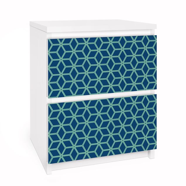 Adhesive film for furniture IKEA - Malm chest of 2x drawers - Cube pattern Blue