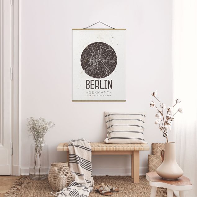 Fabric print with poster hangers - City Map Berlin - Retro