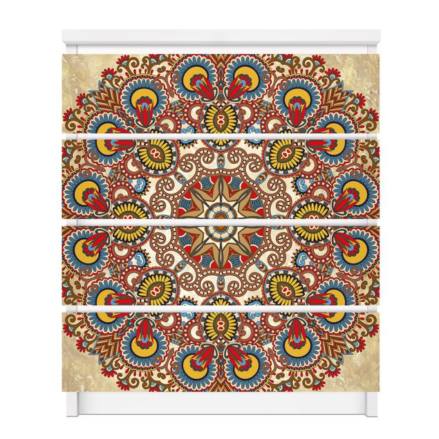 Adhesive film for furniture IKEA - Malm chest of 4x drawers - Coloured Mandala
