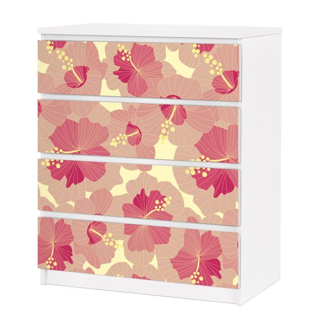 Adhesive film for furniture IKEA - Malm chest of 4x drawers - Yellow Hibiscus Flower pattern