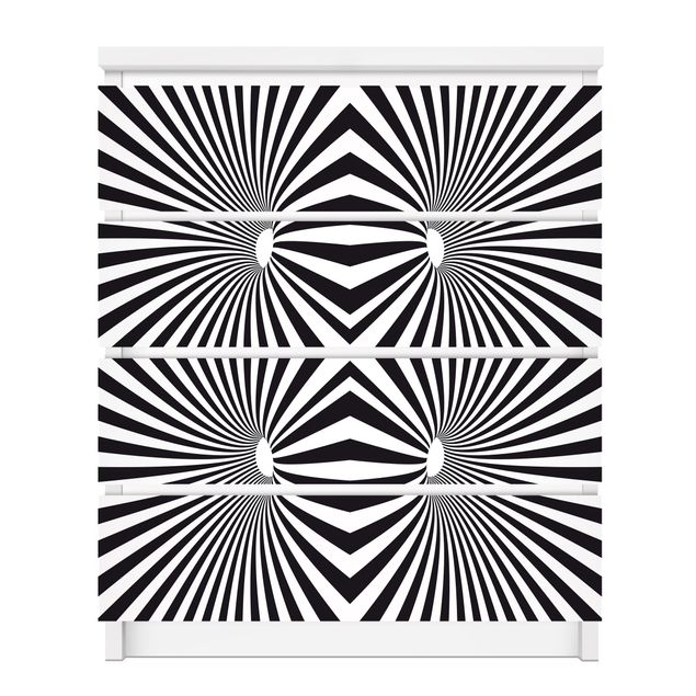 Adhesive film for furniture IKEA - Malm chest of 4x drawers - Psychedelic Black And White pattern