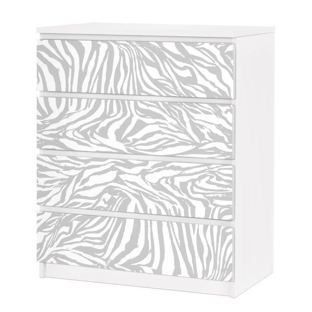 Adhesive film for furniture IKEA - Malm chest of 4x drawers - Zebra Design Light Grey Stripe Pattern