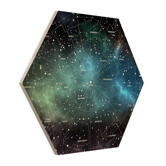 Wooden hexagon - Stellar Constellation Map Galactic Nebula