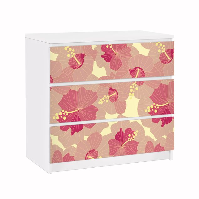 Adhesive film for furniture IKEA - Malm chest of 3x drawers - Yellow Hibiscus Flower pattern