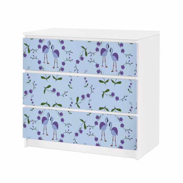 Adhesive film for furniture IKEA - Malm chest of 3x drawers - Mille Fleurs pattern Design Blue