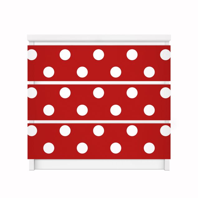Adhesive film for furniture IKEA - Malm chest of 3x drawers - No.DS92 Dot Design Girly Red