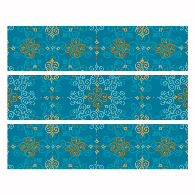 Adhesive film for furniture IKEA - Malm chest of 3x drawers - Oriental Ornament Turquoise