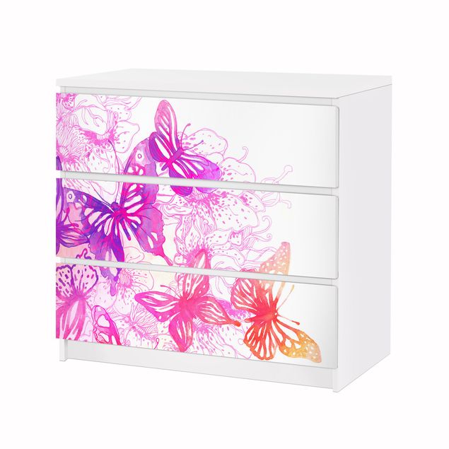 Adhesive film for furniture IKEA - Malm chest of 3x drawers - Butterfly Dream