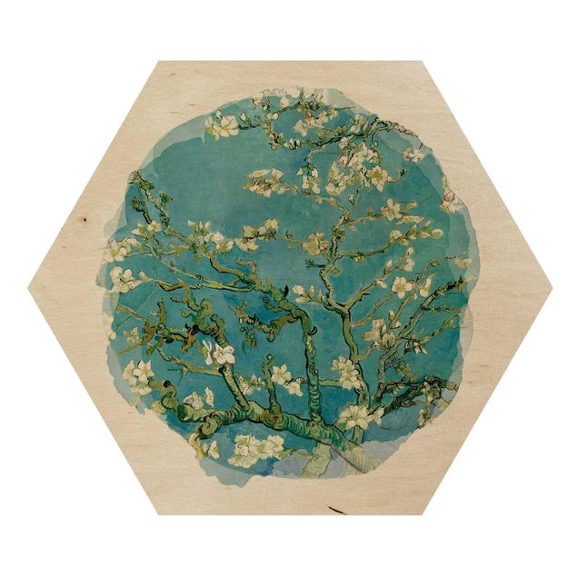 Wooden hexagon - WaterColours - Vincent Van Gogh - Almond Blossom