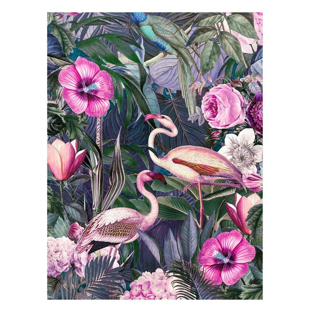 Magnetic memo board - Colourful Collage - Pink Flamingos In The Jungle