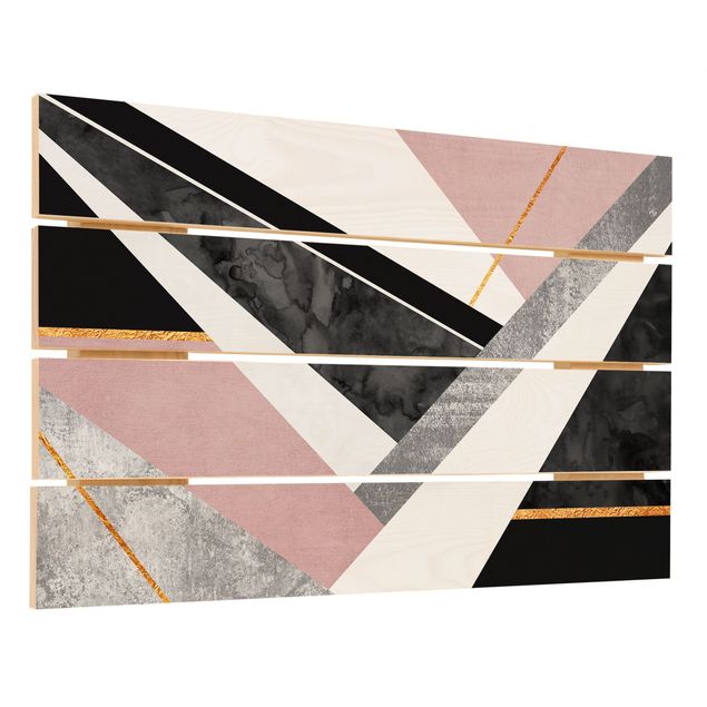 Print on wood - Black And White Geometry With Gold