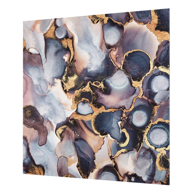 Glass splashback Marble Watercolor With Gold
