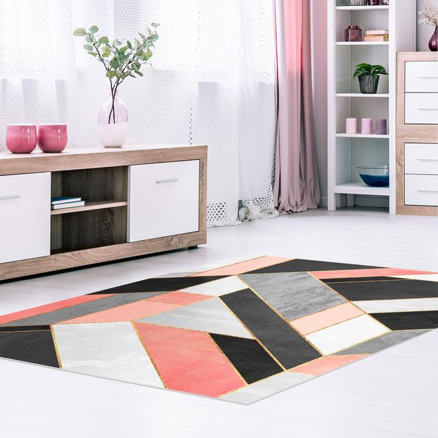Modern rugs Geometry Pink And Gold