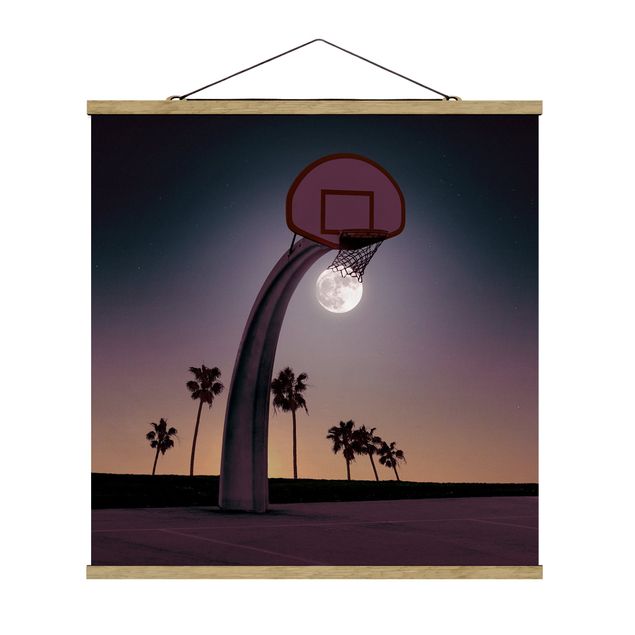 Fabric print with poster hangers - Basketball With Moon