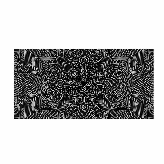 spiritual rugs Mandala Star Pattern Silver Black