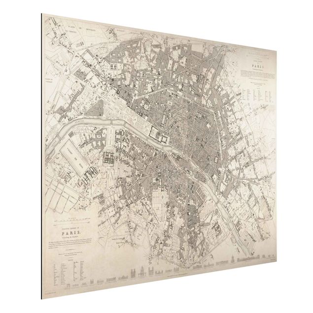 Aluminium dibond Vintage Map Paris