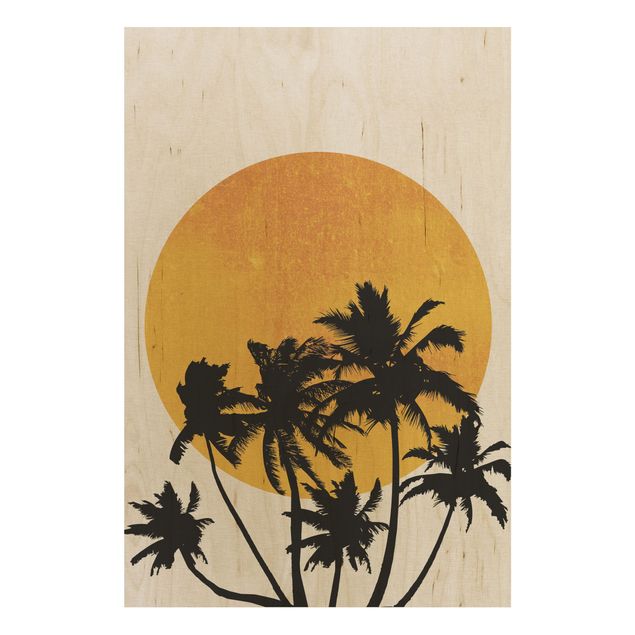 Print on wood - Palm Trees In Front Of Golden Sun