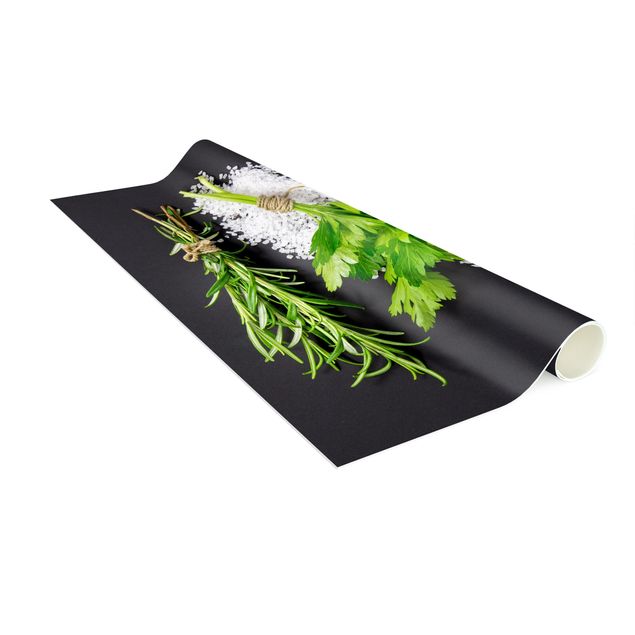 Green rugs Herbs On Salt Black Backdrop
