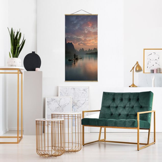 Fabric print with poster hangers - Sunrise Over Chinese River