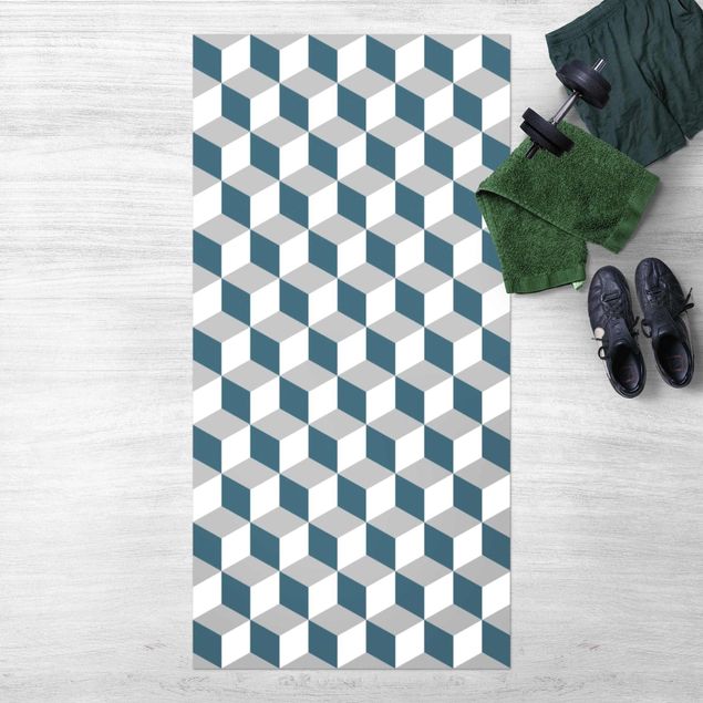 Balcony rugs Geometrical Tile Mix Cubes Blue Grey