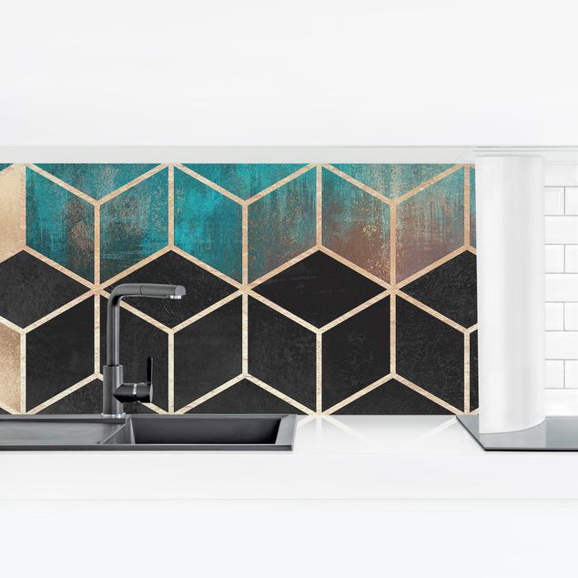 Kitchen wall cladding - Turquoise Rosé Golden Geometry
