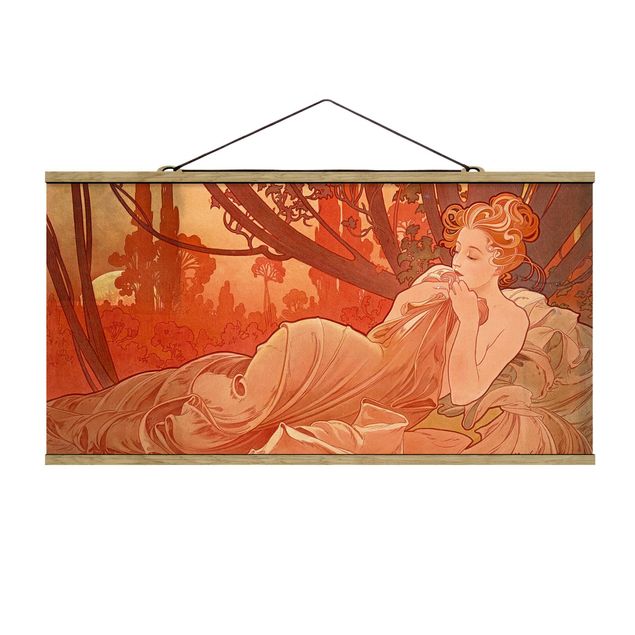 Fabric print with poster hangers - Alfons Mucha - Dusk