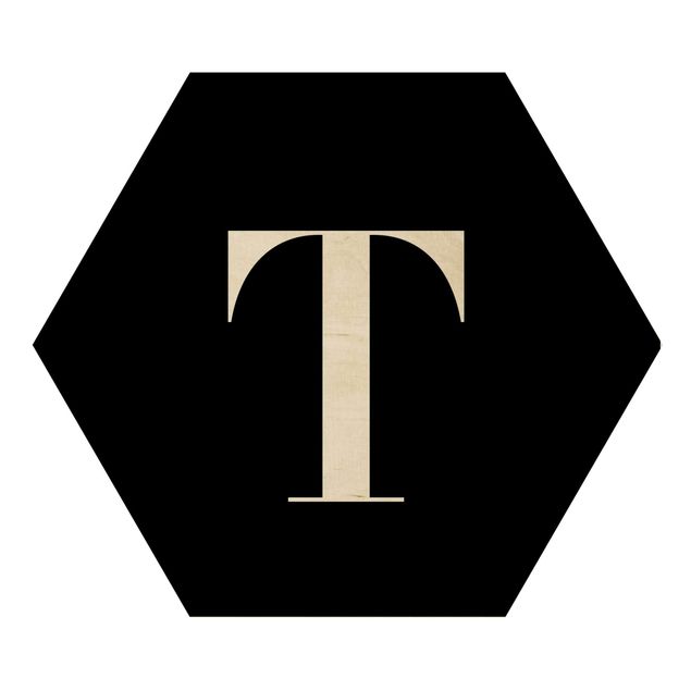 Wooden hexagon - Letter Serif Black T